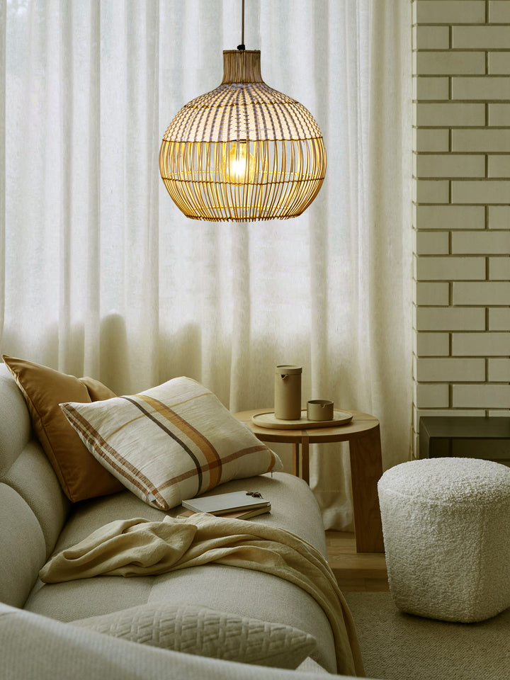 Eco-friendly hanging light: Bamboo Blaze Pendant for modern interiors.