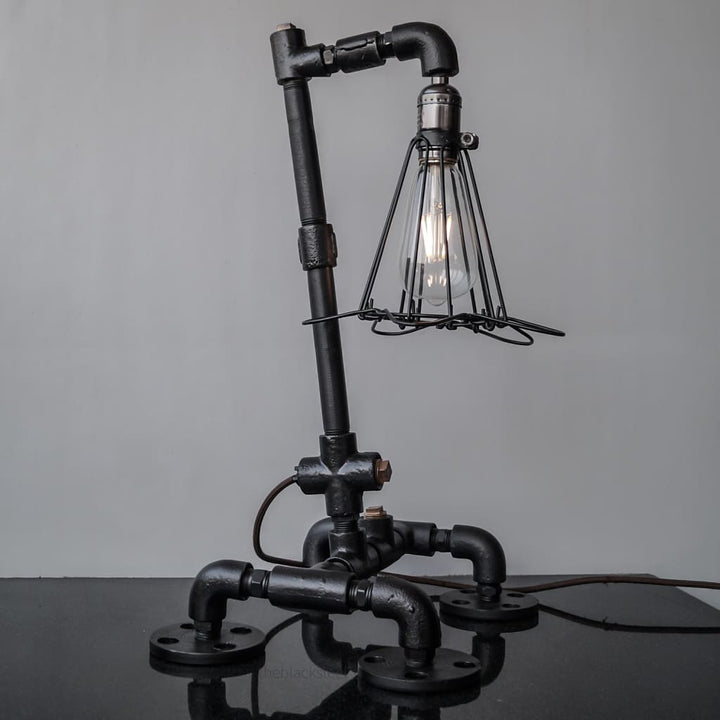 Black Retro Grill Iron Pipe Lamp Industrial Rustic Style Design - The Black Steel
