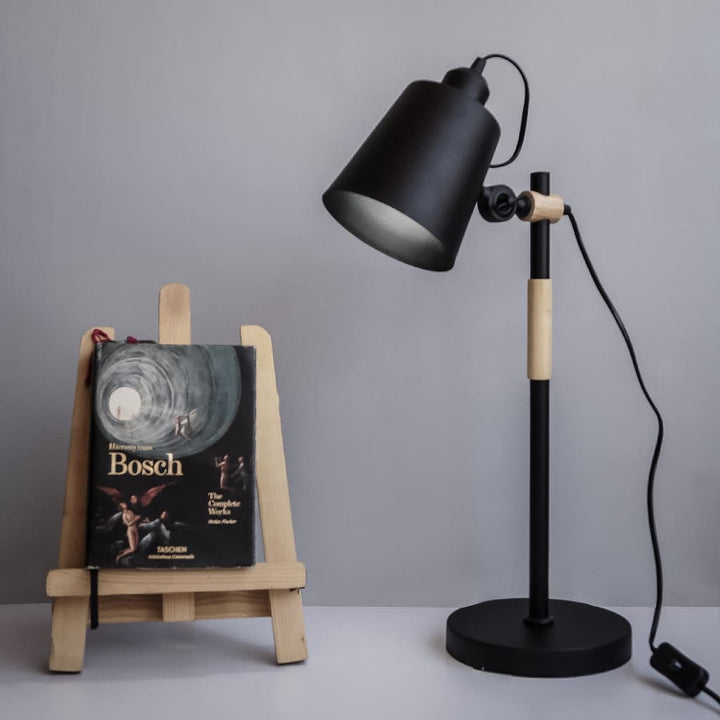 Black Scandinavian Interior Style Metal And Wood Table Lamp - The Black Steel