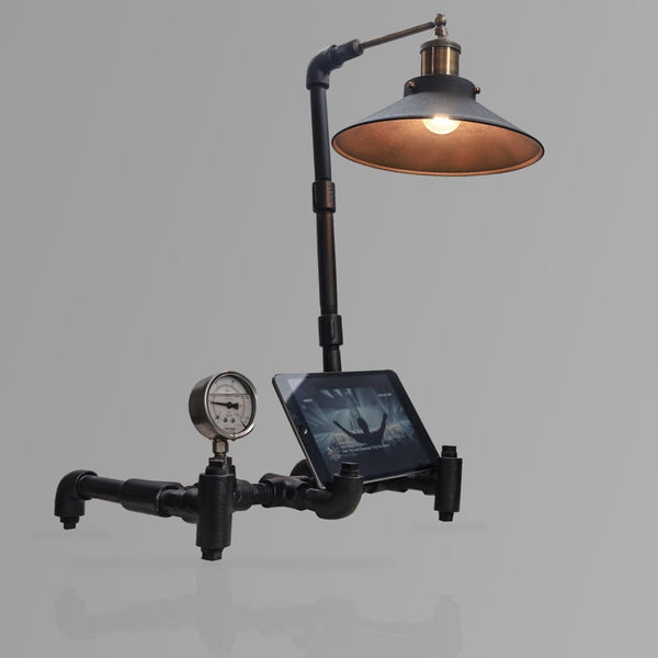 Nordic Industrial Table Lamp Tablet Stand - The Black Steel