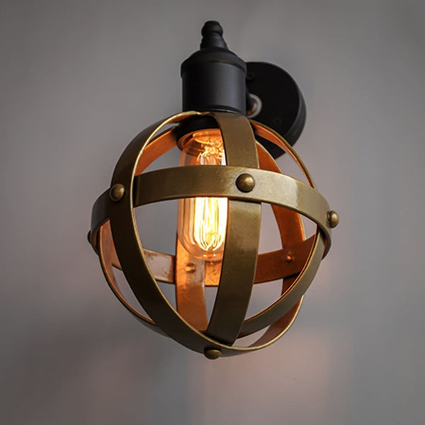 Riveted Antique Gold Wall Light Fixture Mid-Century Interior - The Black Steel