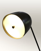 Black floor lamp compatible with energy-saving LED bulbs, combining style and practicality.