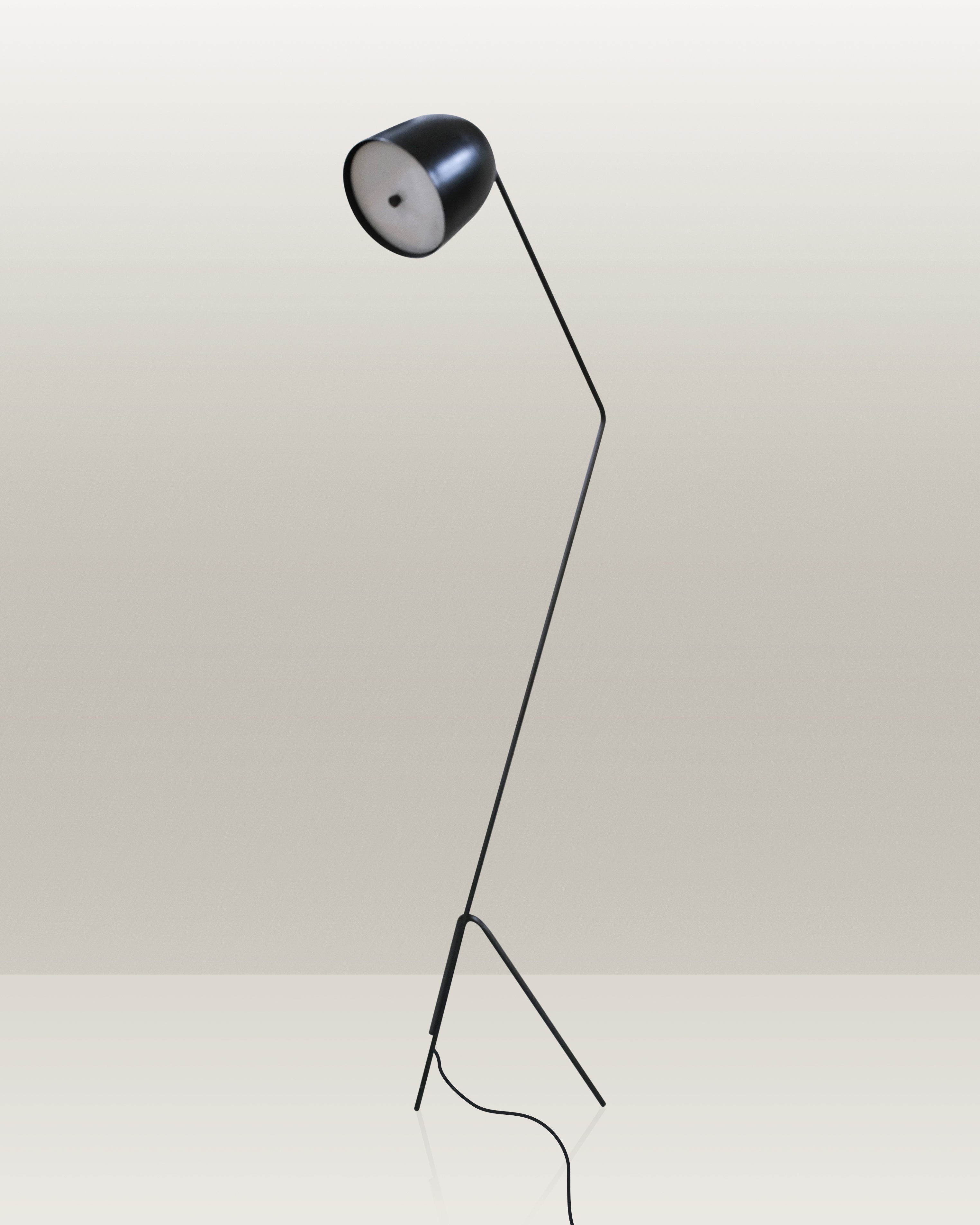 Contemporary black floor lamp with a streamlined silhouette, perfect for any living space.