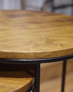 CFR122 Teak Wood and Slim Metal Frame Nesting Tables