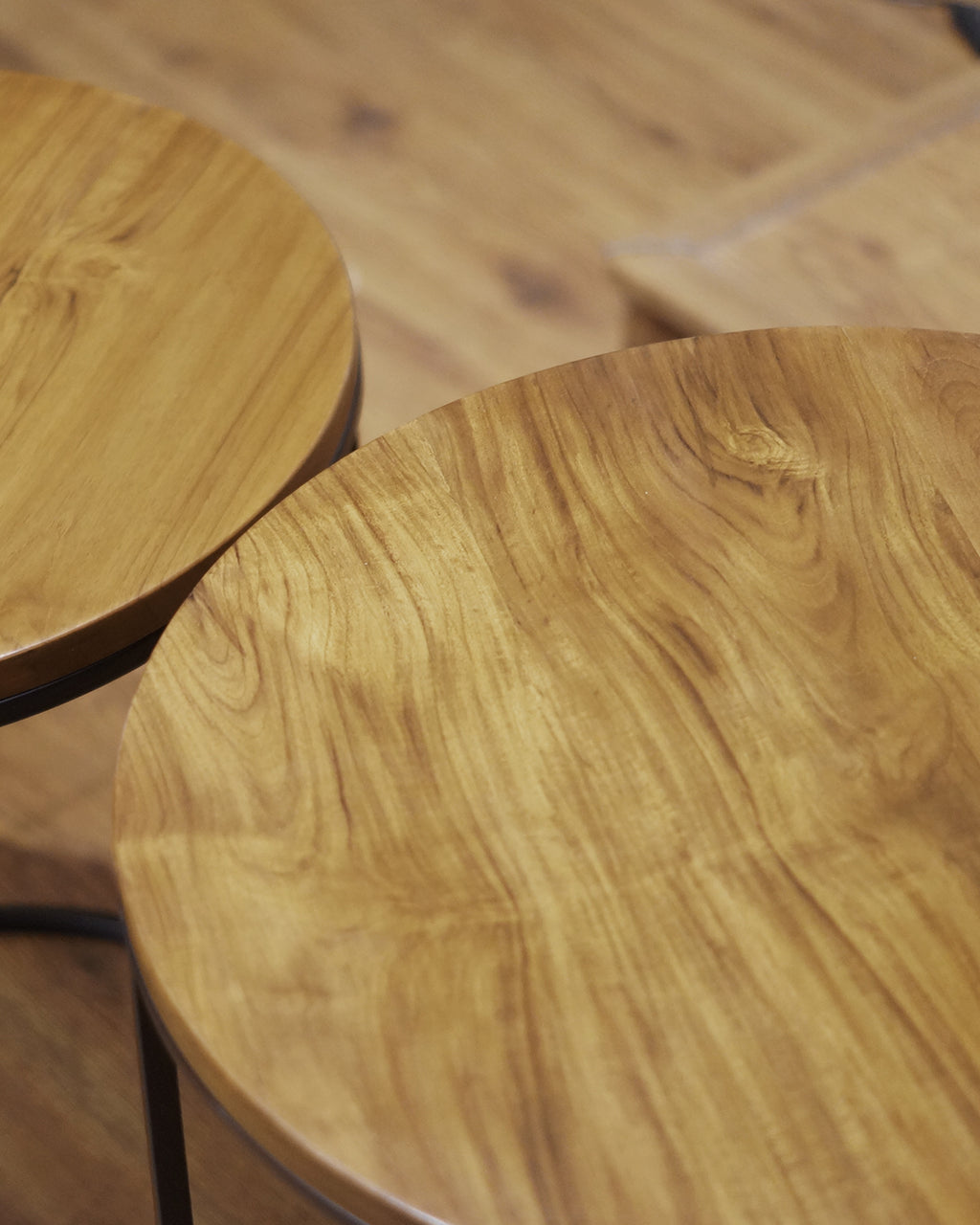 CFR122 Teak Wood and Slim Metal Frame Nesting Tables