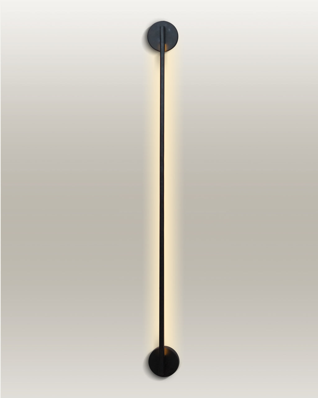 Elegant LED wall lamp with a long, slender black rod, offering consistent and soft illumination