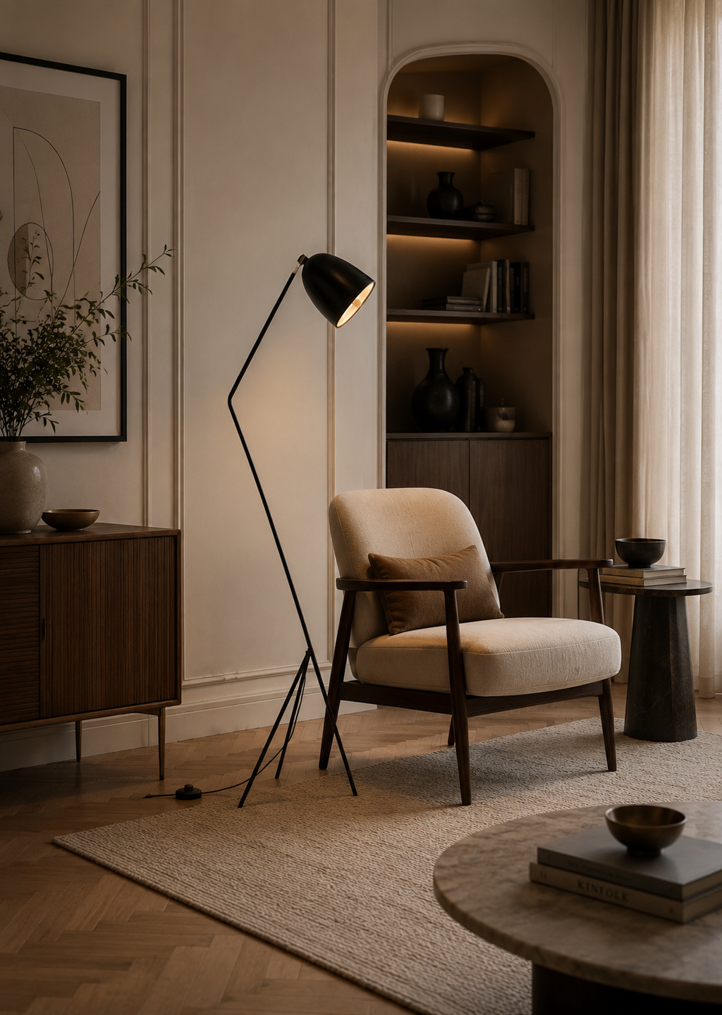 Floor lamp mid-century modern black steel