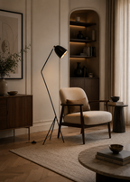 Floor lamp mid-century modern black steel