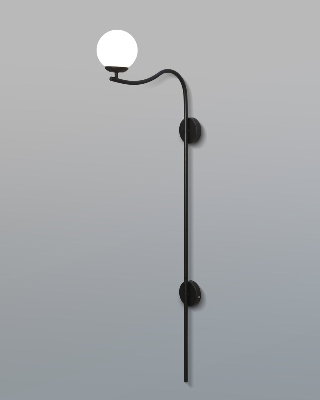 Modern Glamour Arch Wall Lamp with a gracefully curved black arm and warm, ambient lighting from a white shade