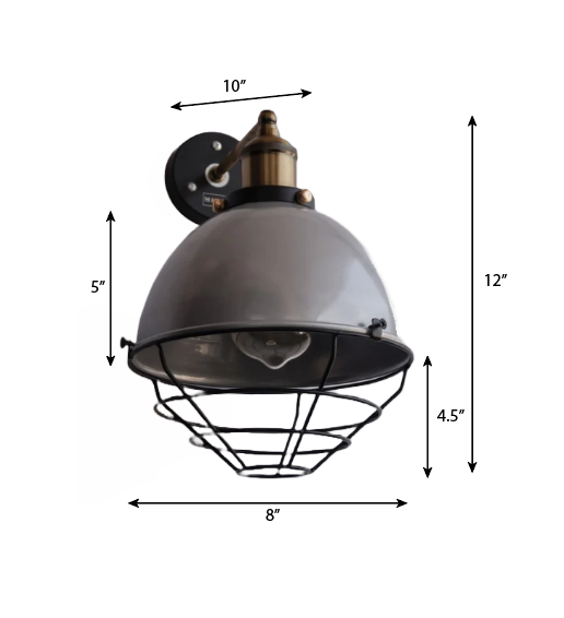 CWS118 Metallic Silver Finish Industrial Retro Dome Wall Sconce