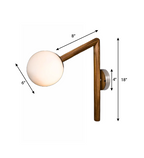 CWS128 Teak Wood Wall Sconce Frosted Glass Fixture - The Black Steel