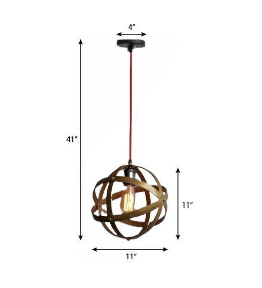 CLH111 Matte Gold Lampshade Armillary Design 11" Pendant Light - The Black Steel