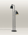 Sleek black floor lamp with two adjustable heads, perfect for modern luxury homes.