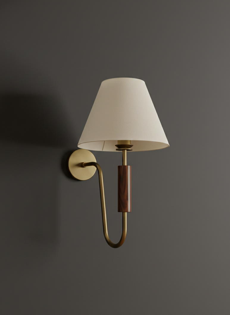 Wall-mounted wooden light creating soft, calming illumination for resort and hospitality spaces.