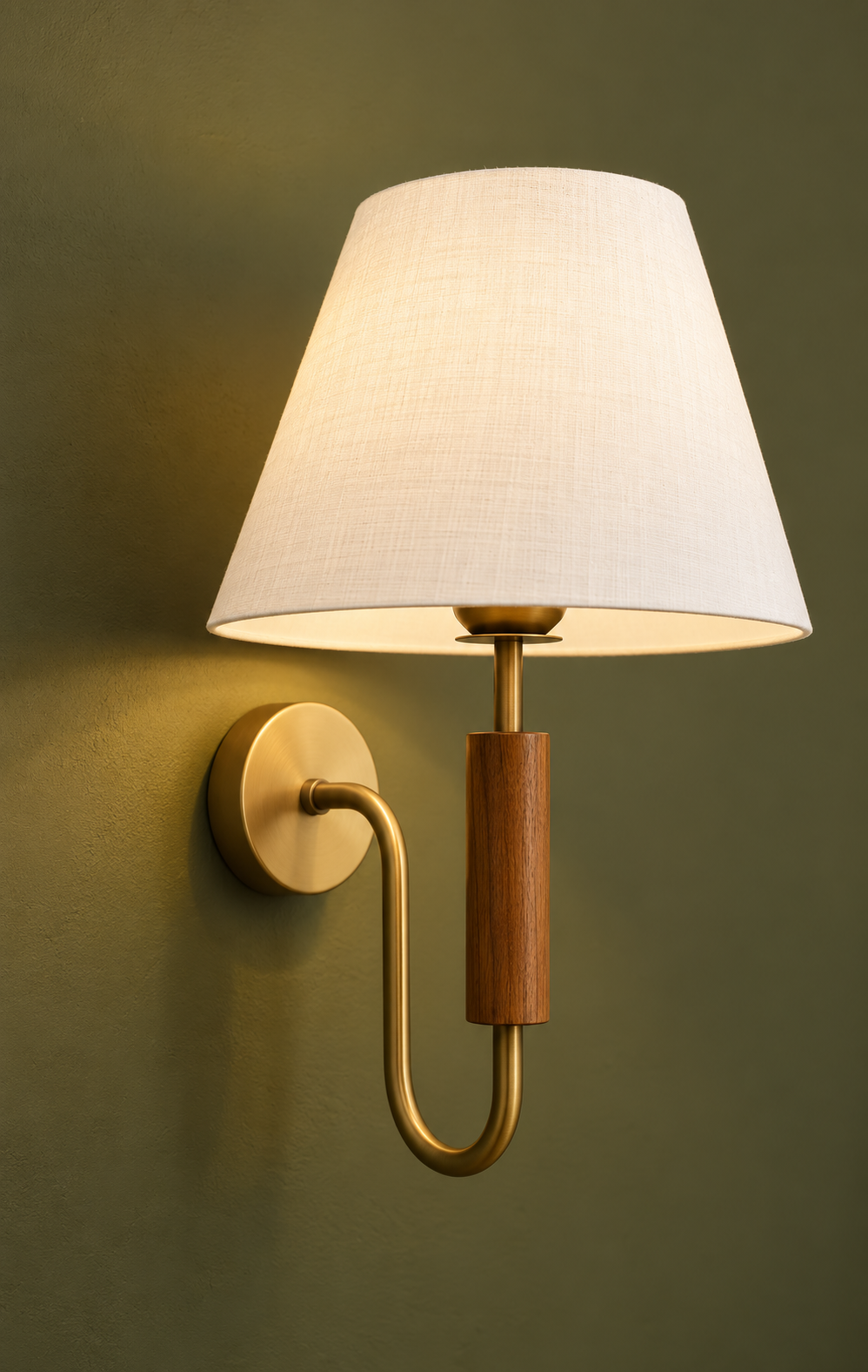 Wooden wall sconce with fabric shade, FOR LIVING, BEDROOM AND HOTELS, RESTAURANT AND CAFE. 