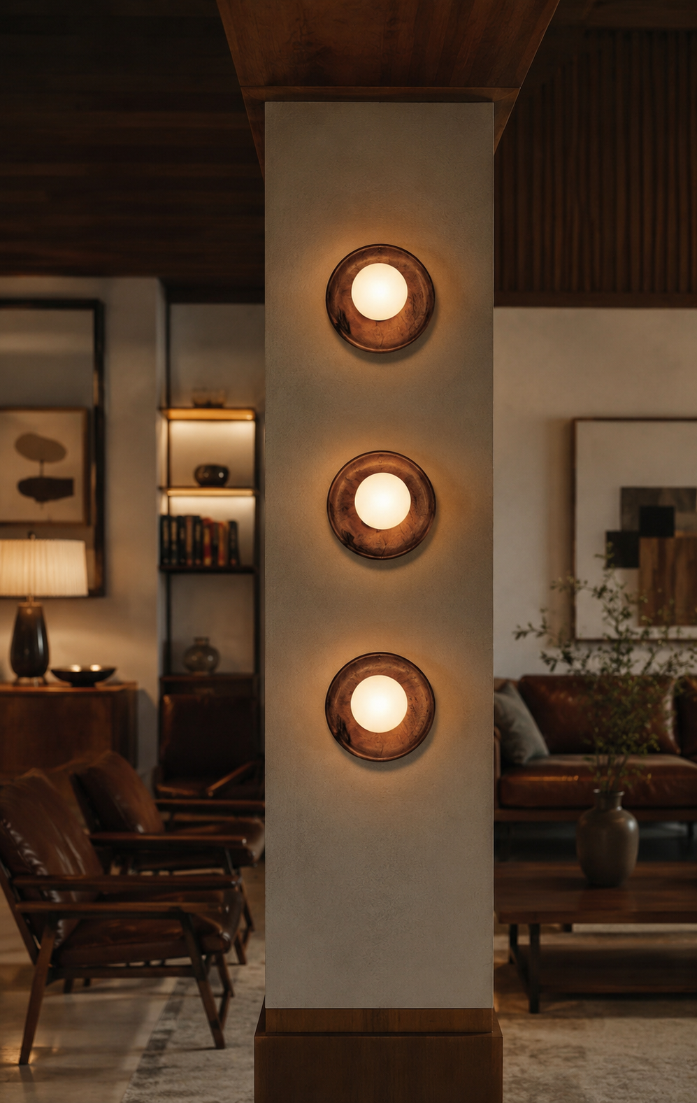 wooden pillar beam wall sconce unique lights customise bespoke designer Japandi mid century modern