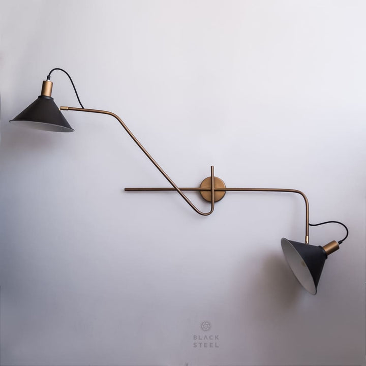 50Ninety Mid-Century Modern Wall Sconce Twin Lampshade - The Black Steel