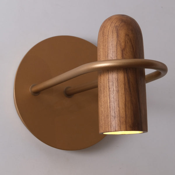 wall lamp small bedside living room wood metal mix brown wood gold wall sconce