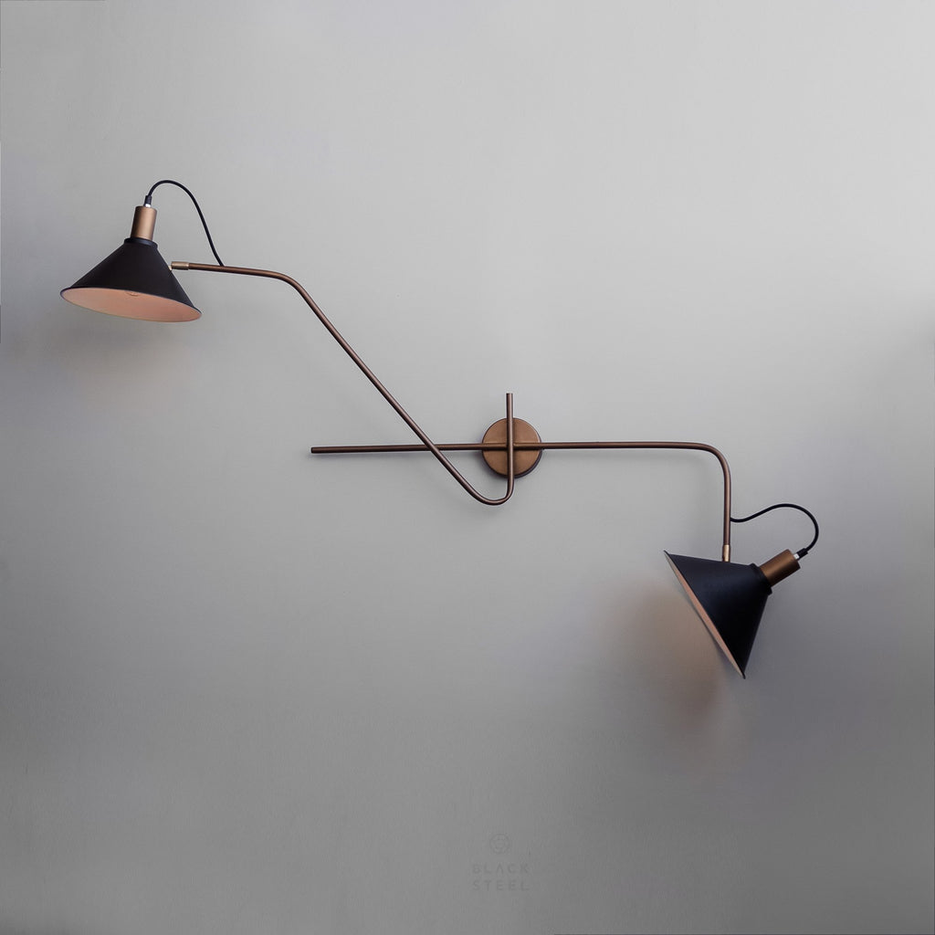 50Ninety Mid-Century Modern Wall Sconce Twin Lampshade - The Black Steel