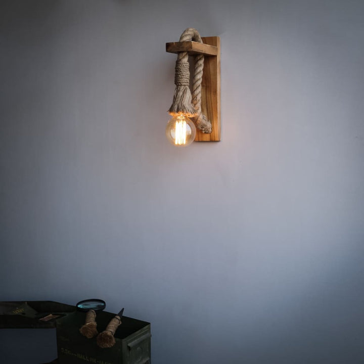 American Rope Wall Sconce Loft Interior Style Wooden Barn Lighting - The Black Steel