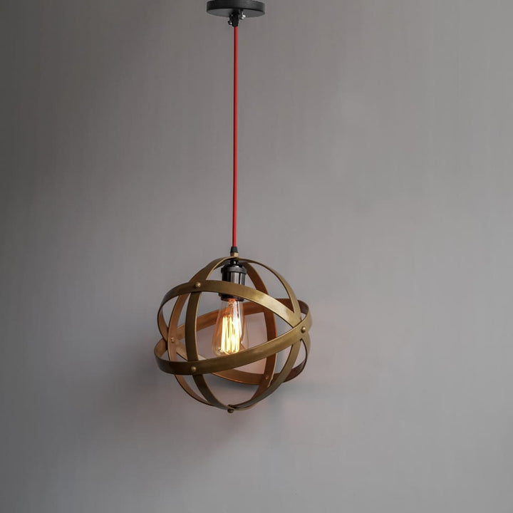 Matte Gold Lampshade Armillary Design 11" Pendant Light - The Black Steel