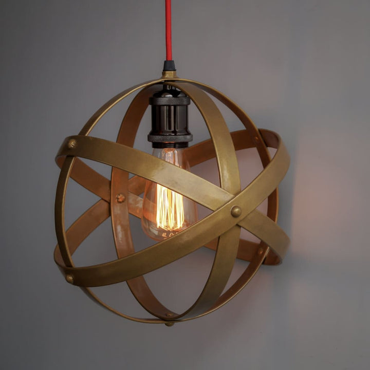 Matte Gold Lampshade Armillary Design 11" Pendant Light - The Black Steel