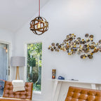 Matte Gold Lampshade Armillary Design 11" Pendant Light - The Black Steel