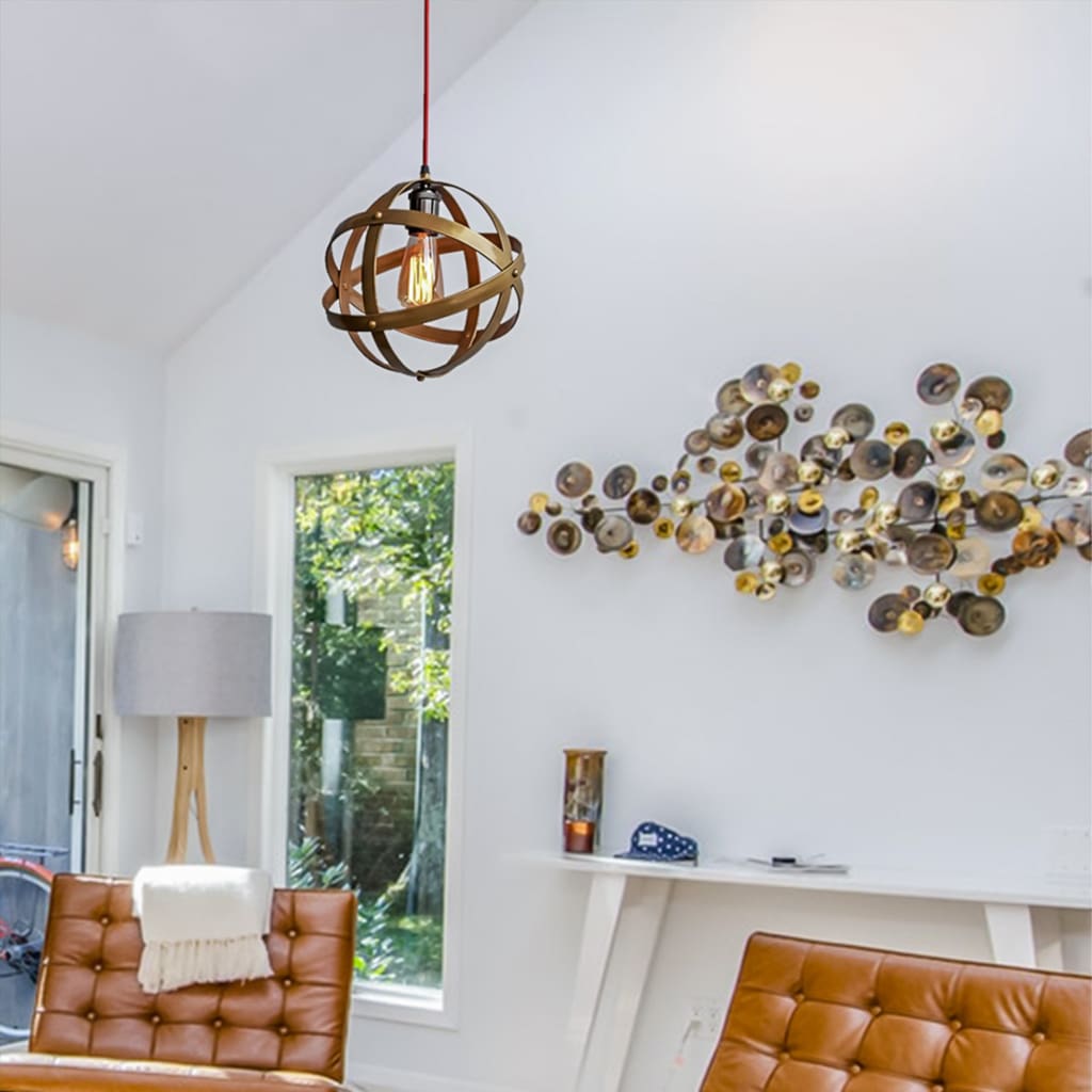 Matte Gold Lampshade Armillary Design 11" Pendant Light - The Black Steel