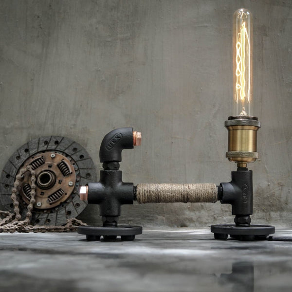 Arbetet Industrial Pipe Rope Desk Lamp - The Black Steel