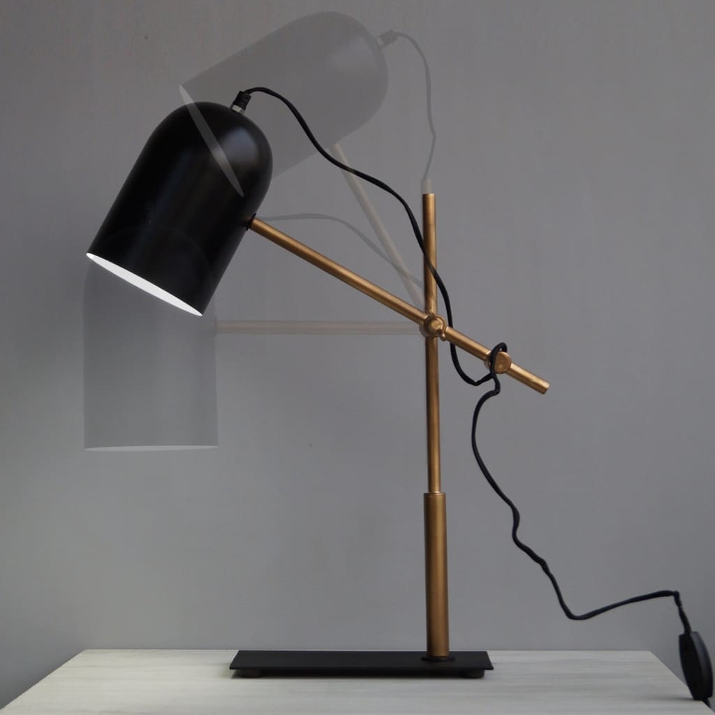 Architect Style Black-Gold Modern Office Desk Lamp With Adjustable Arm - The Black Steel