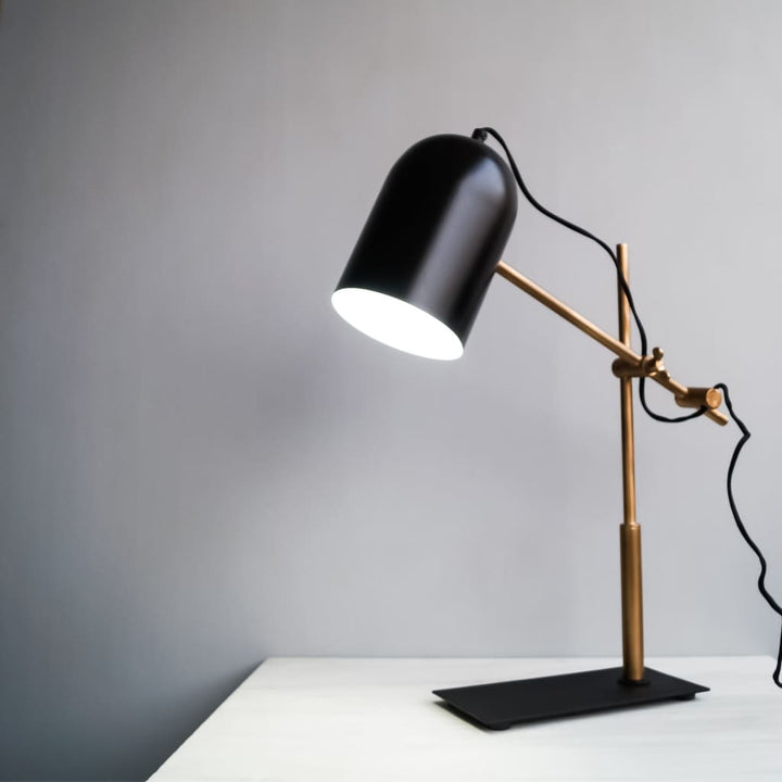 Architect Style Black-Gold Modern Office Desk Lamp With Adjustable Arm - The Black Steel