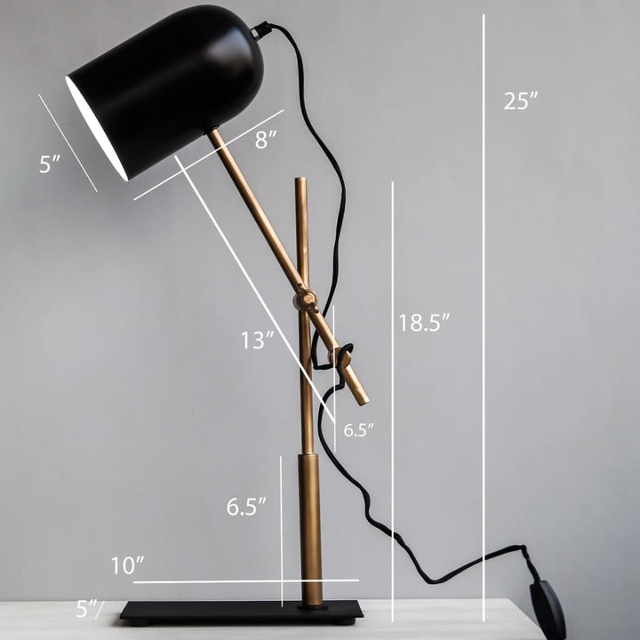Architect Style Black-Gold Modern Office Desk Lamp With Adjustable Arm - The Black Steel