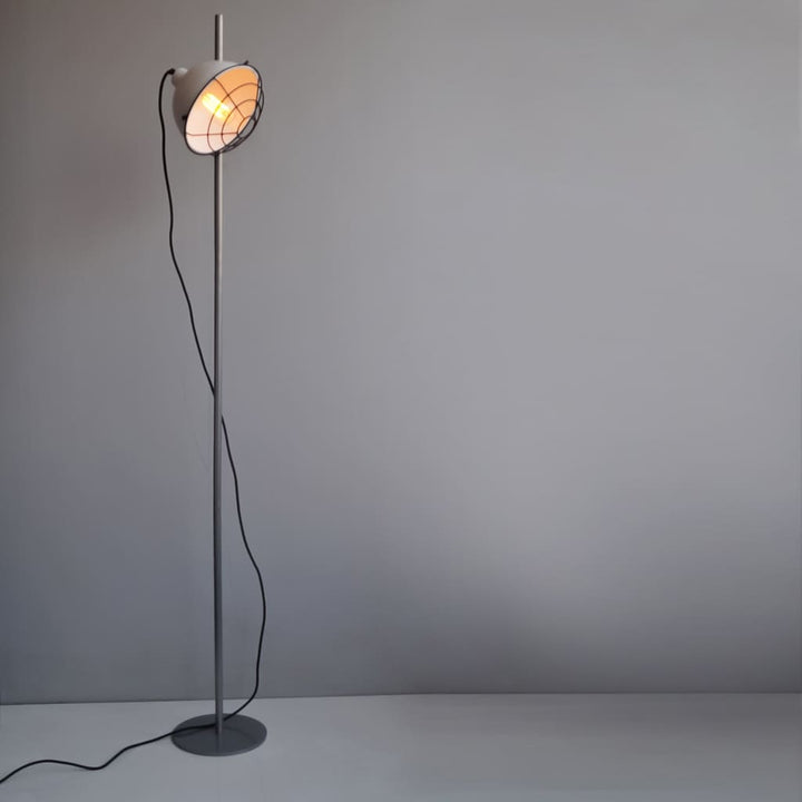 Ash Grey Modern Floor Lamp With Detachable Retro Grill - The Black Steel