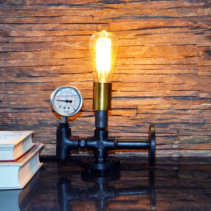 Auric Industrial Pressure Gauge Table Lamp - The Black Steel