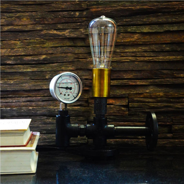 Auric Industrial Pressure Gauge Table Lamp - The Black Steel