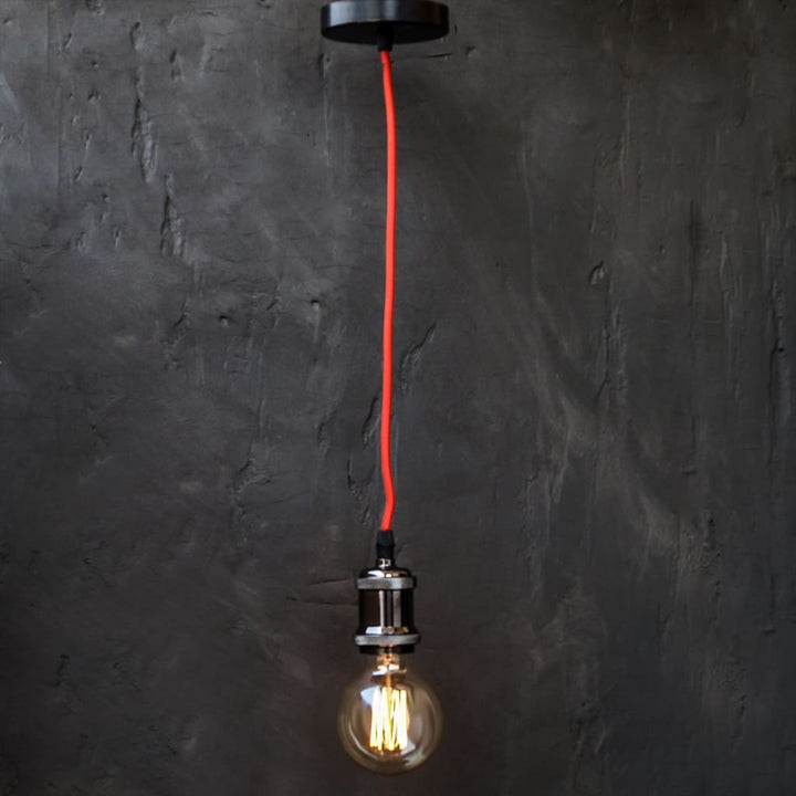 Black High Gloss Red Wire E27 Retro Edison Pendant Light Holder - The Black Steel