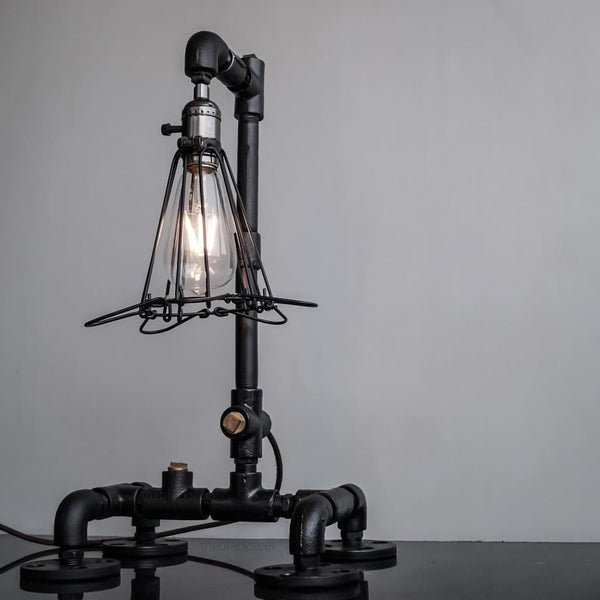 Black Retro Grill Iron Pipe Lamp Industrial Rustic Style Design - The Black Steel