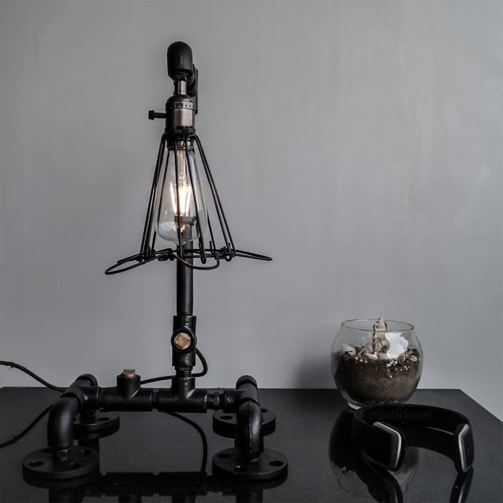 Black Retro Grill Iron Pipe Lamp Industrial Rustic Style Design - The Black Steel