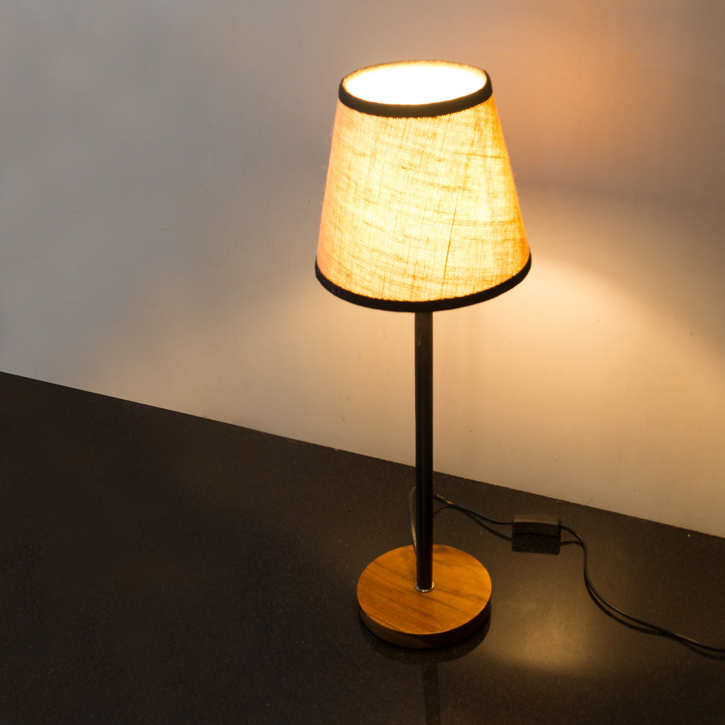 CDL111 Vintage Nightstand Brown Fabric Wooden lamp