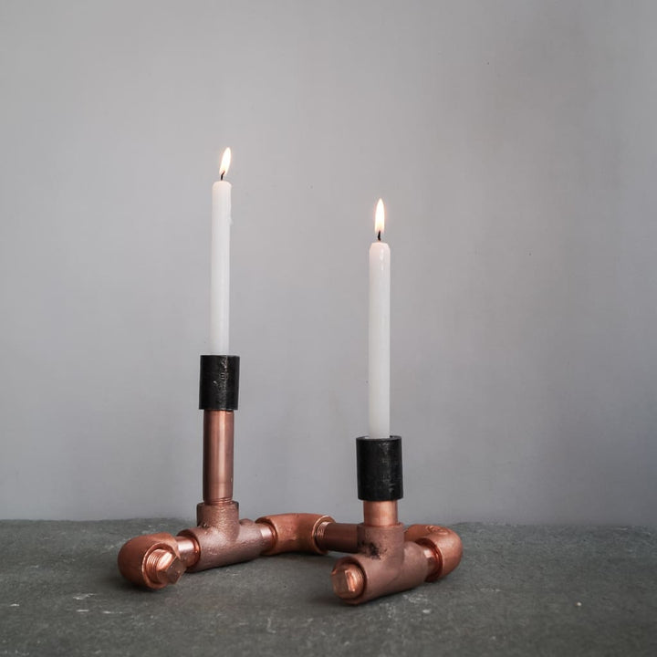 Chic Copper Candle Holder Vintage Style Industrial Pipe Decor - The Black Steel