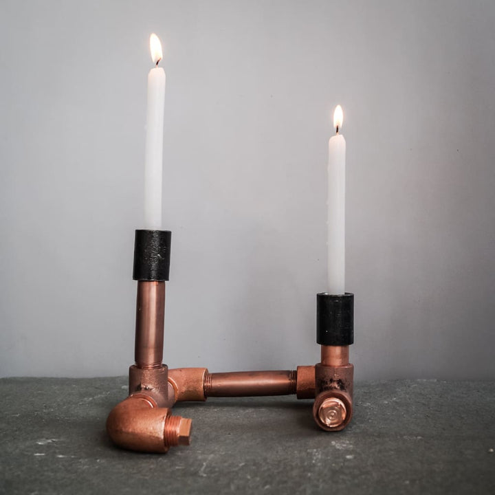 Chic Copper Candle Holder Vintage Style Industrial Pipe Decor - The Black Steel