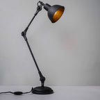 Coal Black Swing-Arm Industrial Desk Lamp With Frosted Glass Cover - The Black Steel