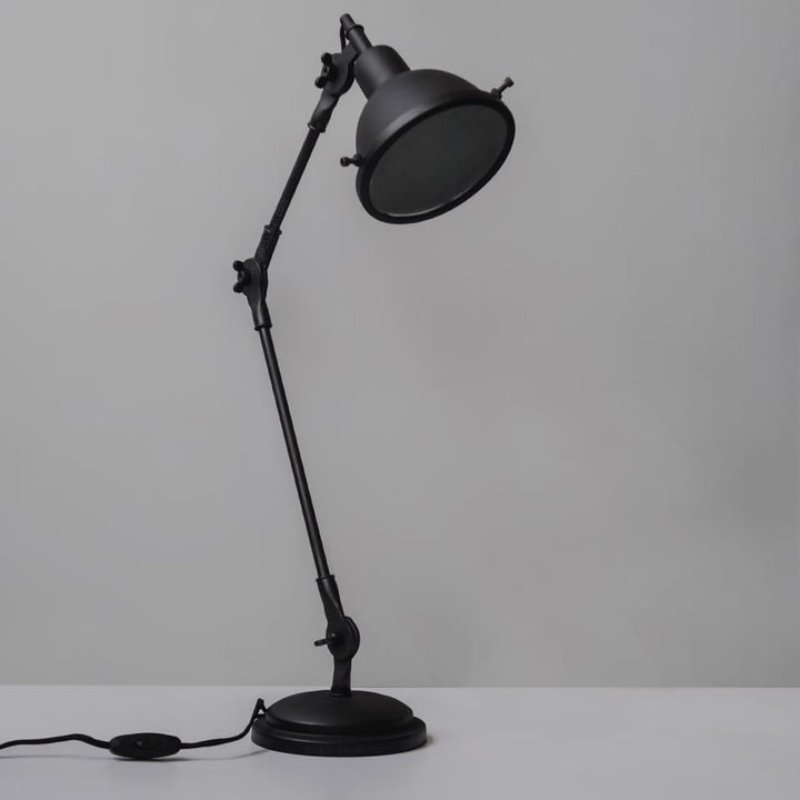 Coal Black Swing-Arm Industrial Desk Lamp With Frosted Glass Cover - The Black Steel
