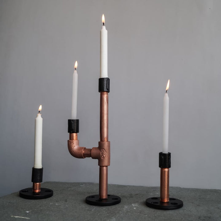 Copper Black Industrial Pipe Candle holder Set - The Black Steel