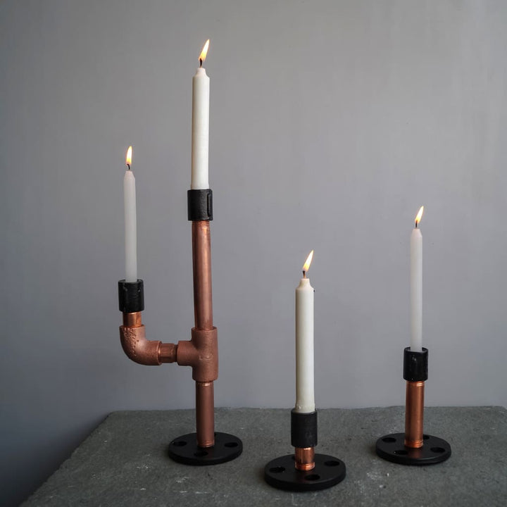 Copper Black Industrial Pipe Candle holder Set - The Black Steel