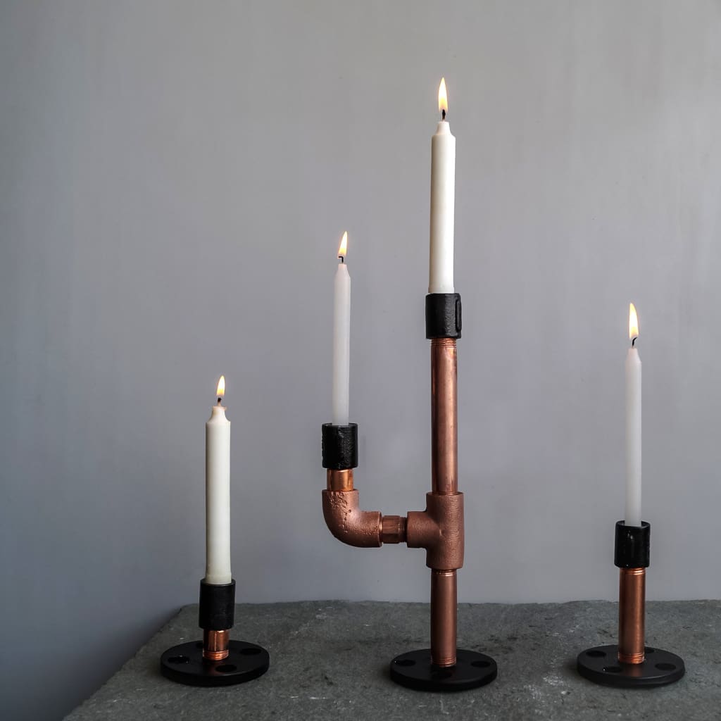 Copper Black Industrial Pipe Candle holder Set - The Black Steel
