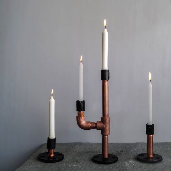 Copper Black Industrial Pipe Candle holder Set - The Black Steel