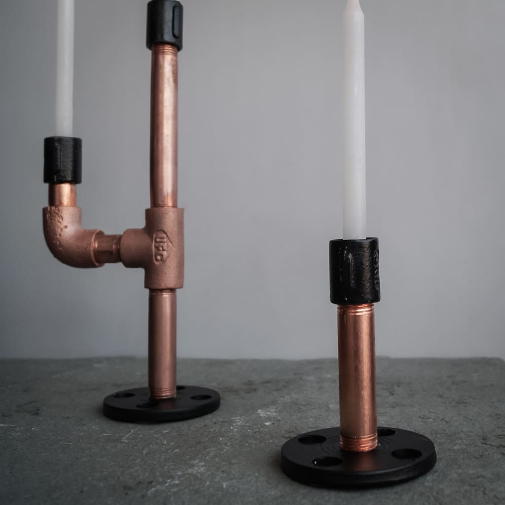 Copper Black Industrial Pipe Candle holder Set - The Black Steel