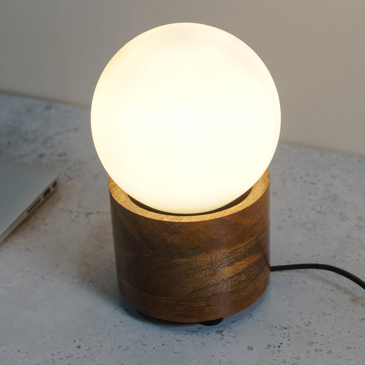 TABLE LAMP TEAK WOOD MODERN STYLE GLASS FROSTED