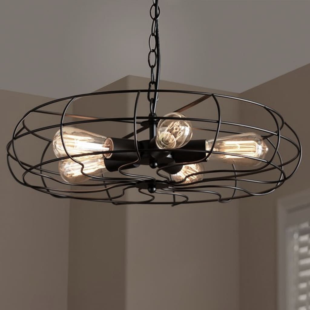 Flywheel Industrial Pendant Cage Lamp - The Black Steel